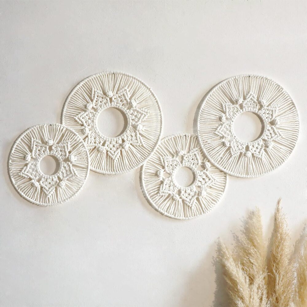 3494 4 Pack Macrame Wall Hanging Baskets - Decorative Woven Round Boho Wall